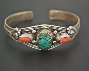 Nepali Turquoise Coral Cuff Bracelet