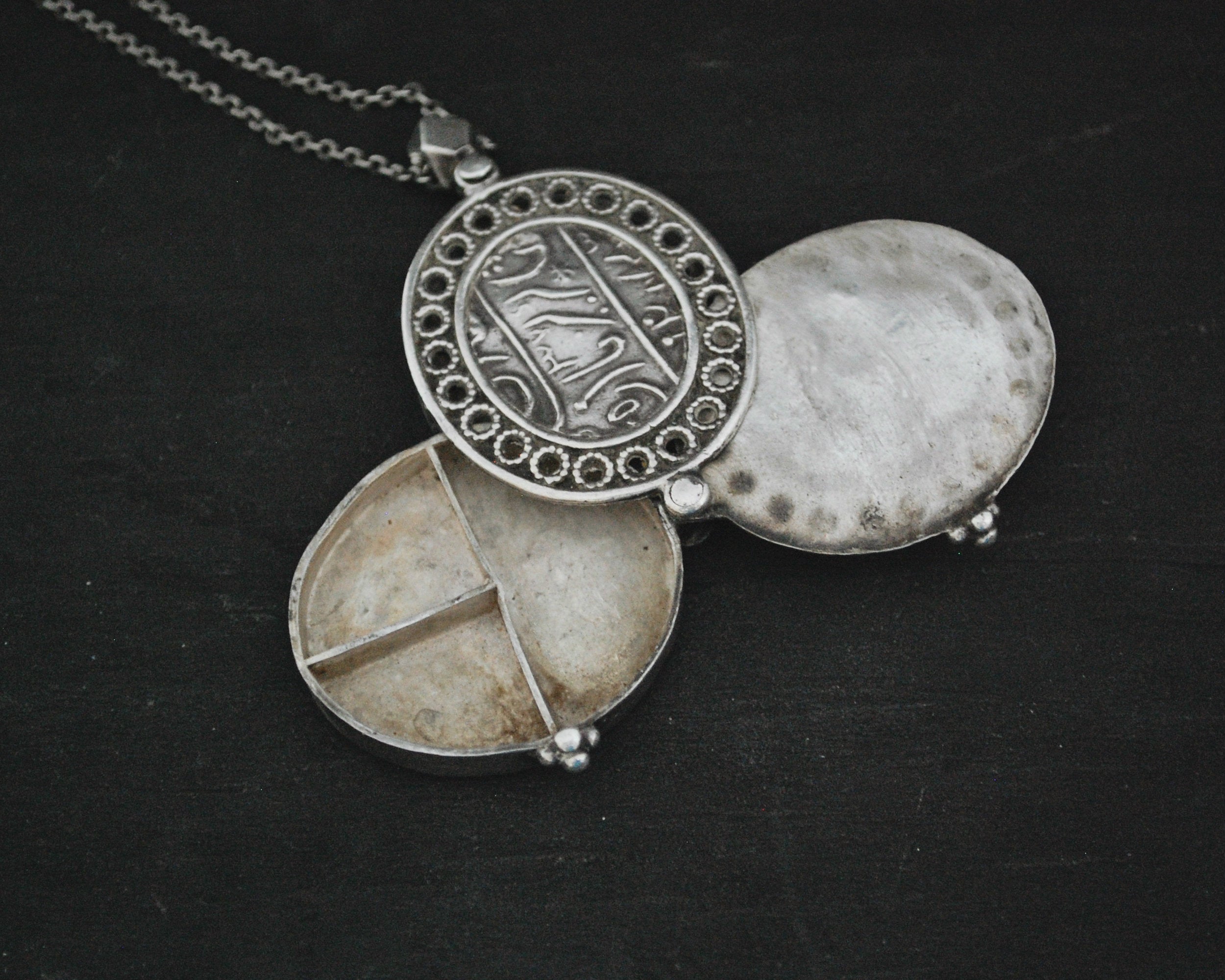 Arabic Script Locket Pendant on Silver Chain