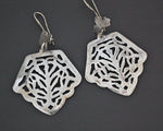 Large Ethnic Silver Dangle Earrings with Cut Out Design
