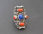 Nepali Coral Lapis Lazuli Saddle Ring - Size 8.5