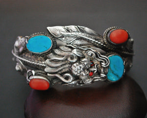 Fabulous Nepali Dragon Bracelet with Coral and Turquoises