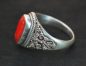 Ethnic Nepali Coral Ring - Size 8.5