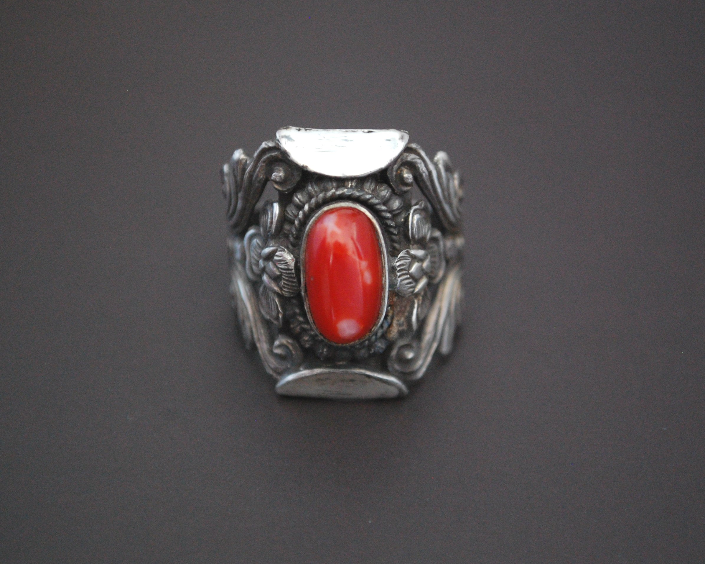 Nepali Coral Saddle Ring - Size 7.5