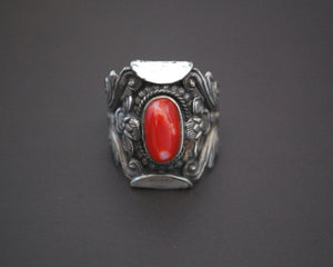 Nepali Coral Saddle Ring - Size 7.5