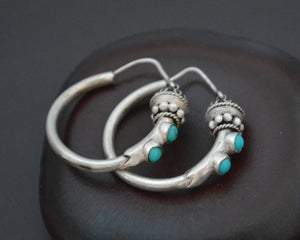 Ethnic Hoop Earrings with Turquoise - SMALL