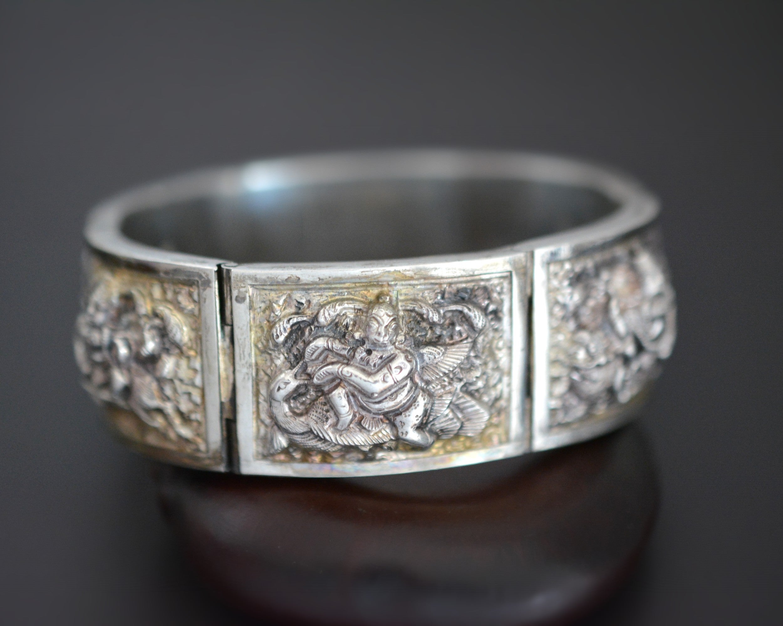 Burmese Silver Repoussee Link Bracelet