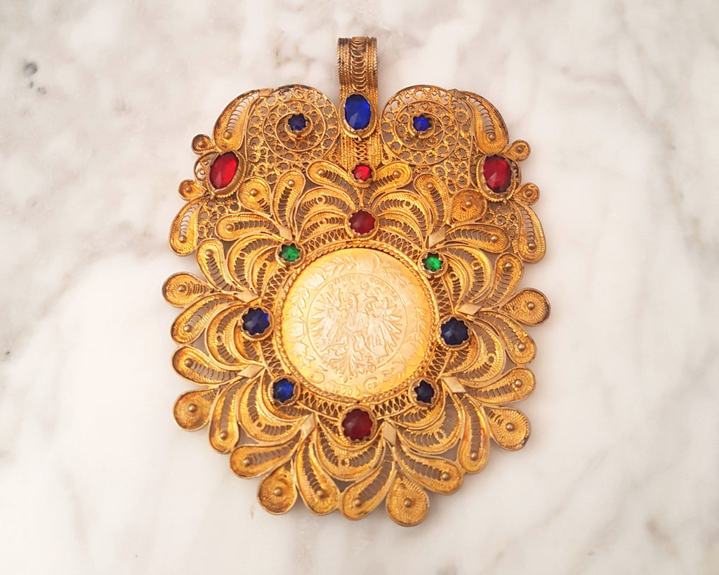 Balkans Albanian Filigree Gilded Costume Pendant