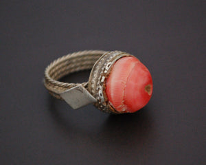 Antique Yemeni Bedouin Ring with Old Glass - Size 5.25