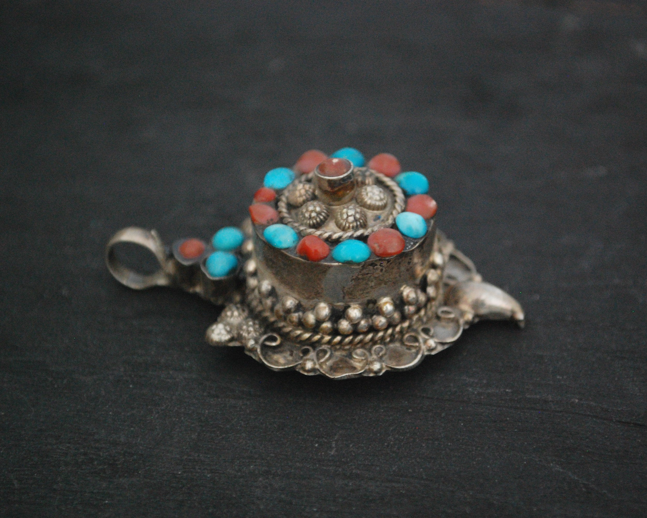 Bold Nepali Turquoise Coral Pendant