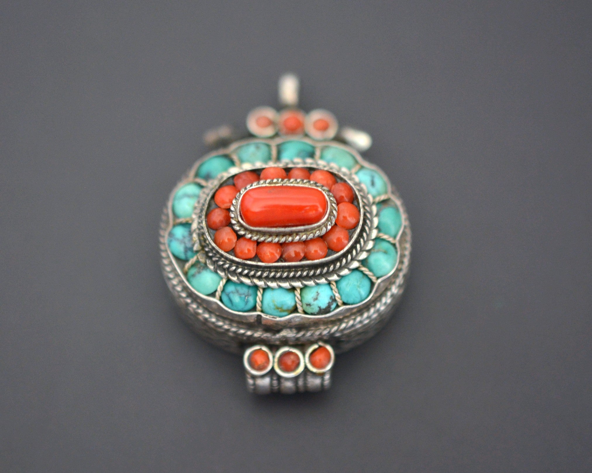 Tibetan Nepali Gau Box with Coral and Turquoises