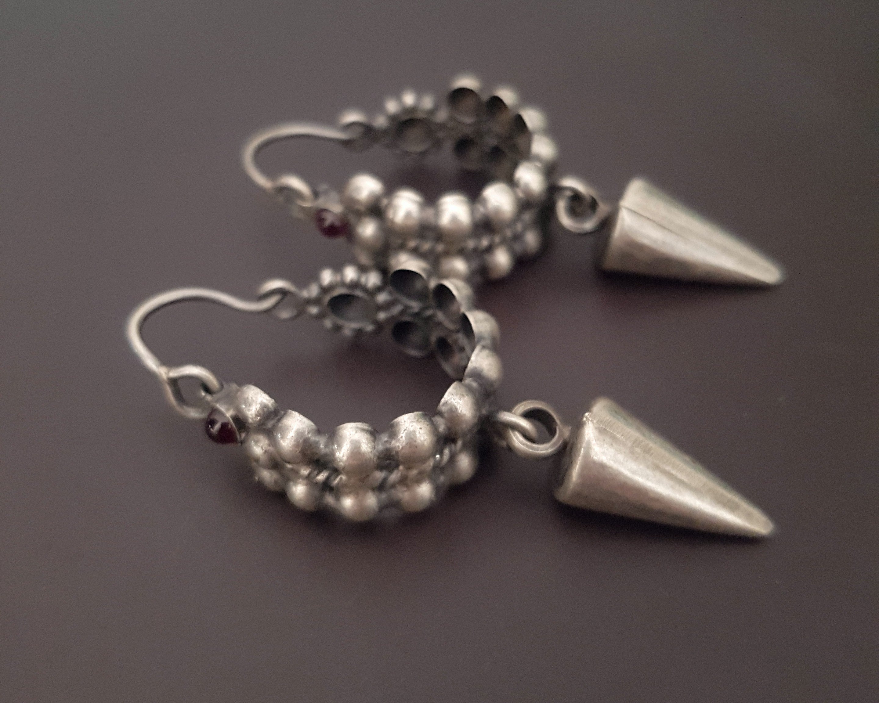 Ethnic Spike Hoop Earrings with Garnet