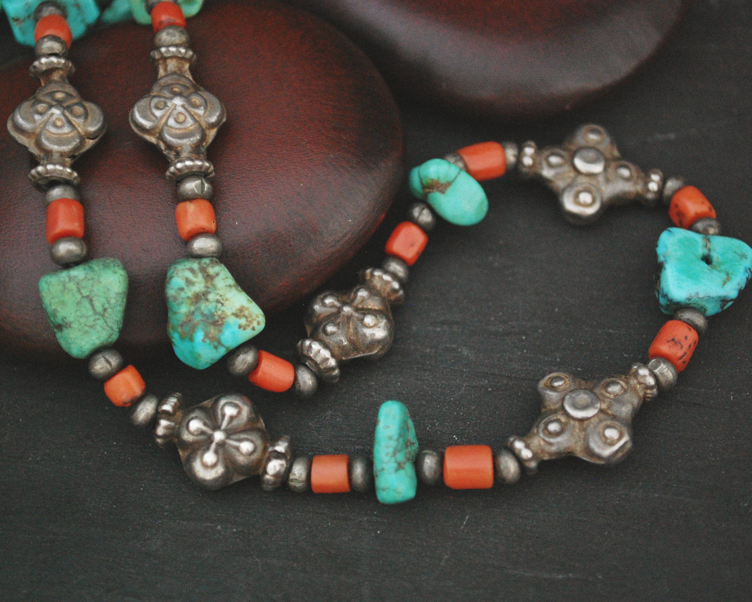 Antique Ladakh Coral Turquoise Necklace
