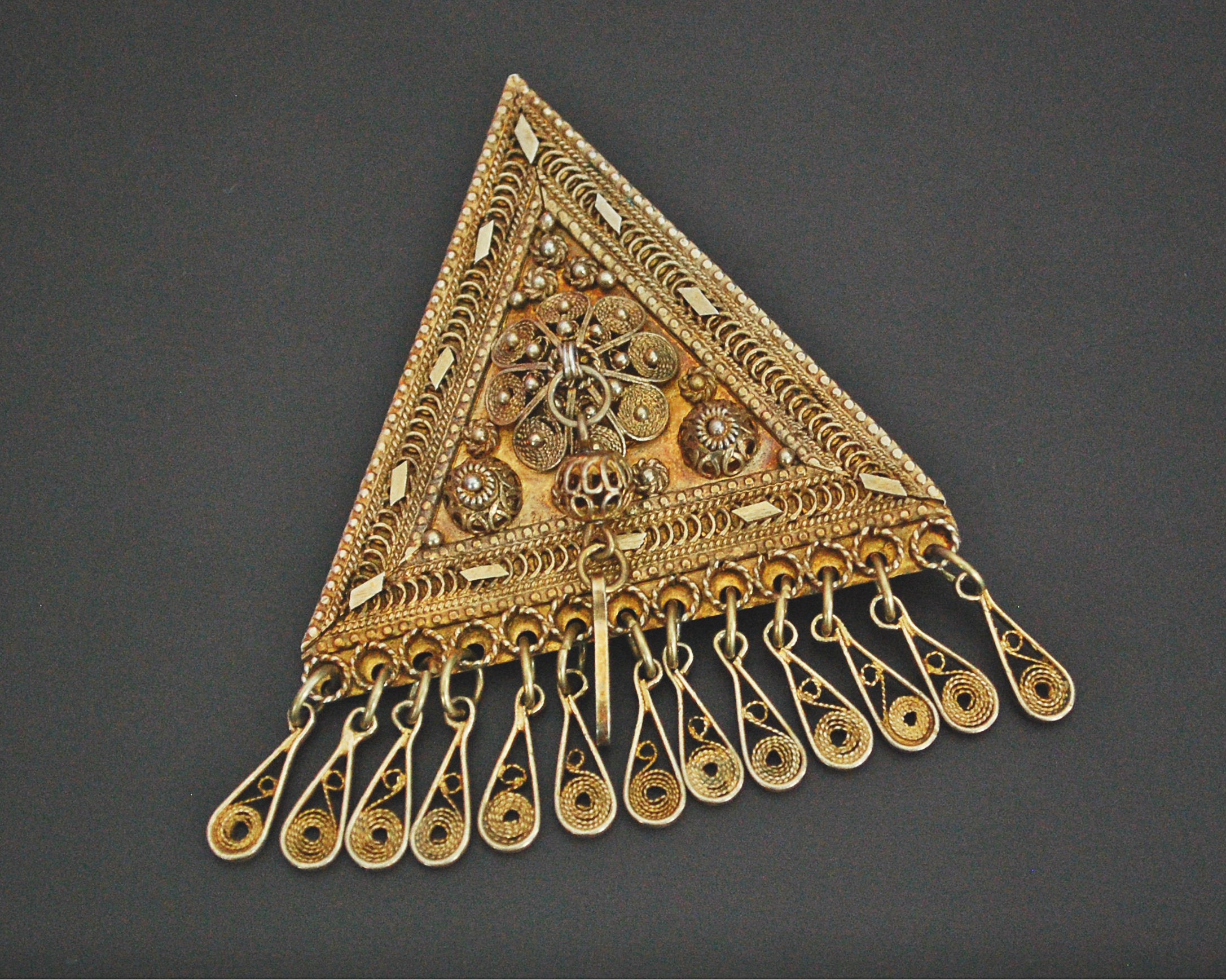 Isreali Filigree Brooch/Pendant with Tassels - Gilded