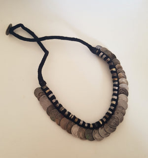 Old Indian Coin Necklace On Cotton Cord