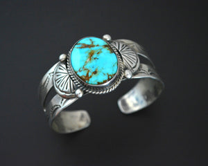 Ethnic Turquoise Cuff Bracelet with Stampings