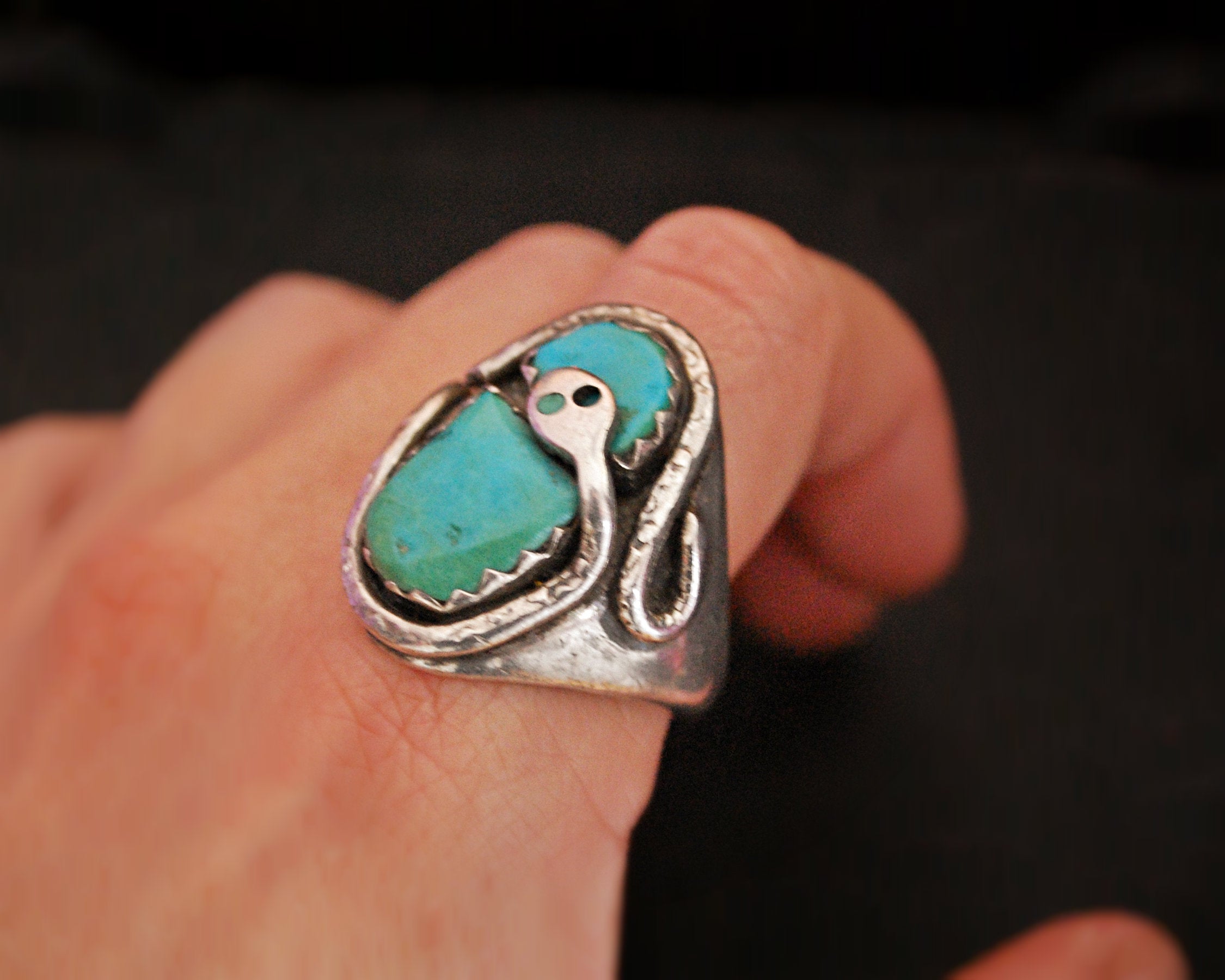 Zuni Effie Calavaza Turquoise Snake Ring - Size 11.75