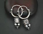 Uzbek Silver Hoop Earrings with Decorations