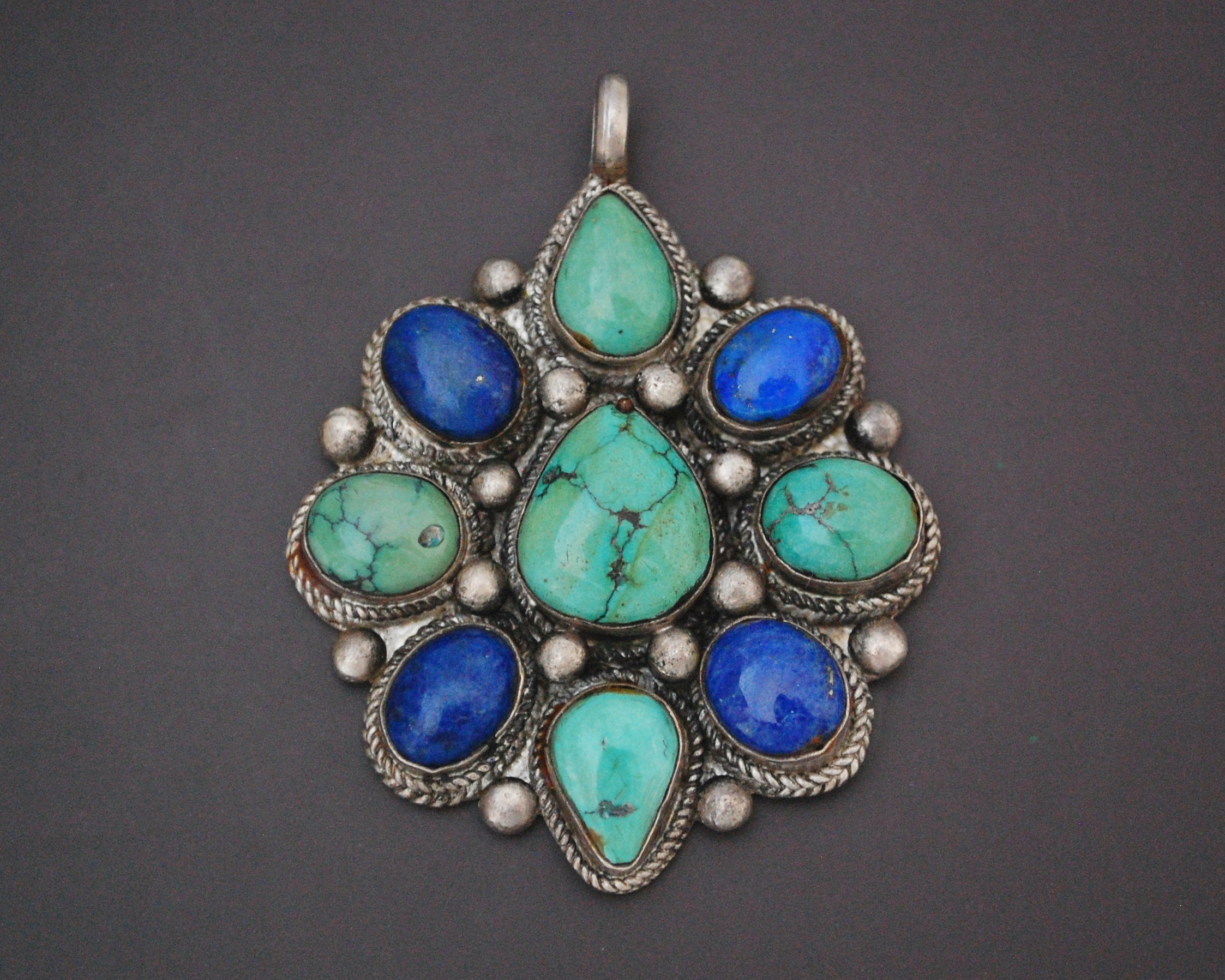 Large Nepali or Tibetan Turquoise Lapis Lazuli Pendant