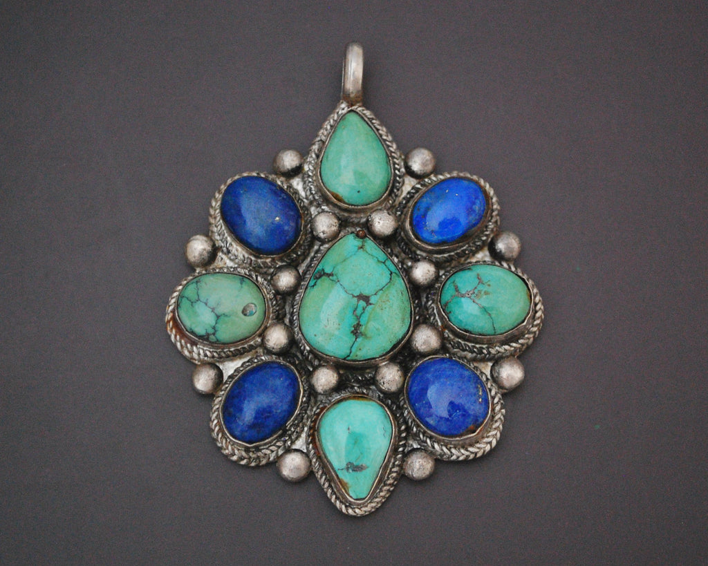 Large Nepali or Tibetan Turquoise Lapis Lazuli Pendant
