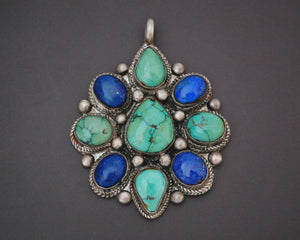 Large Nepali or Tibetan Turquoise Lapis Lazuli Pendant