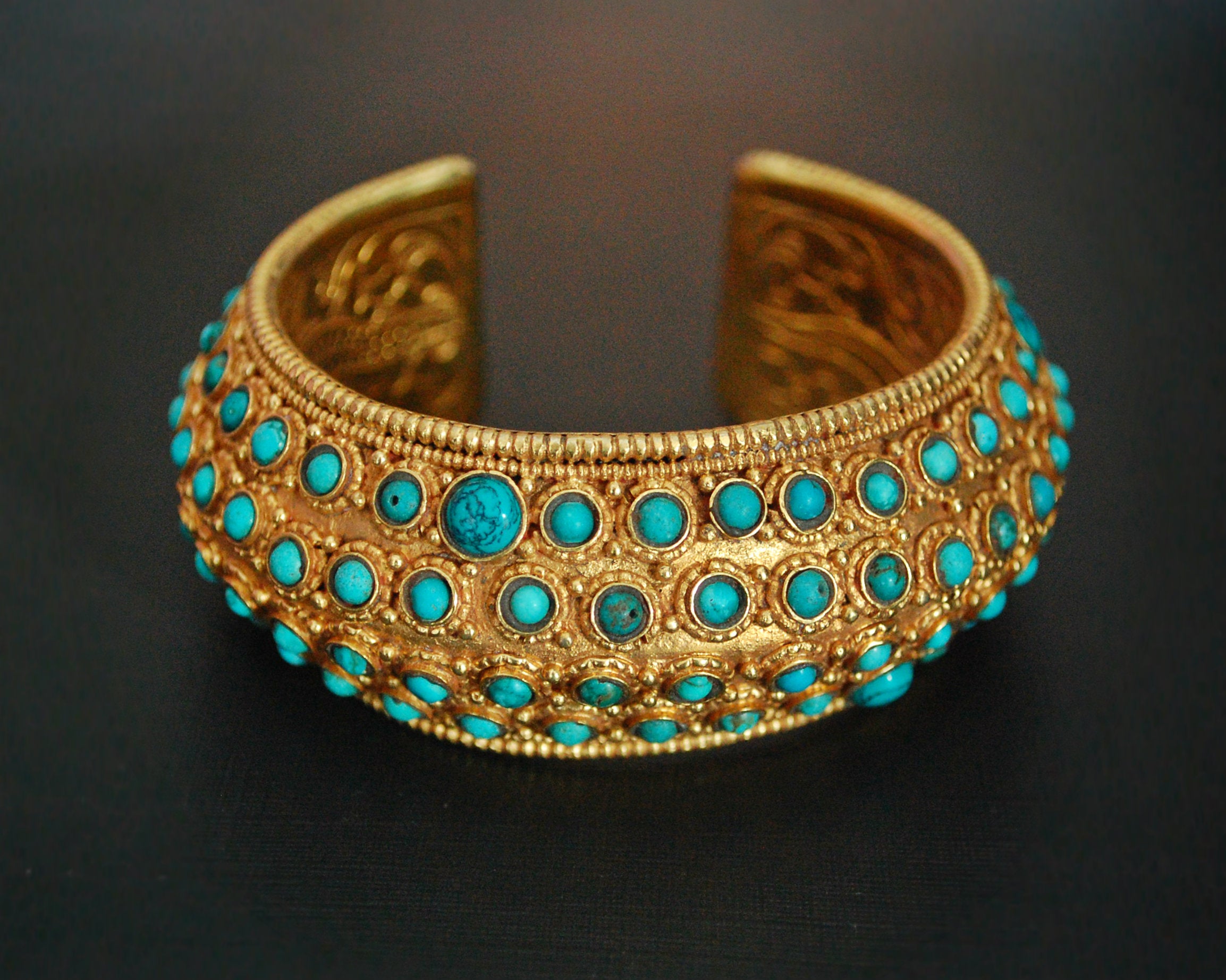Gilded Nepali Cuff Bracelet with Turquoises