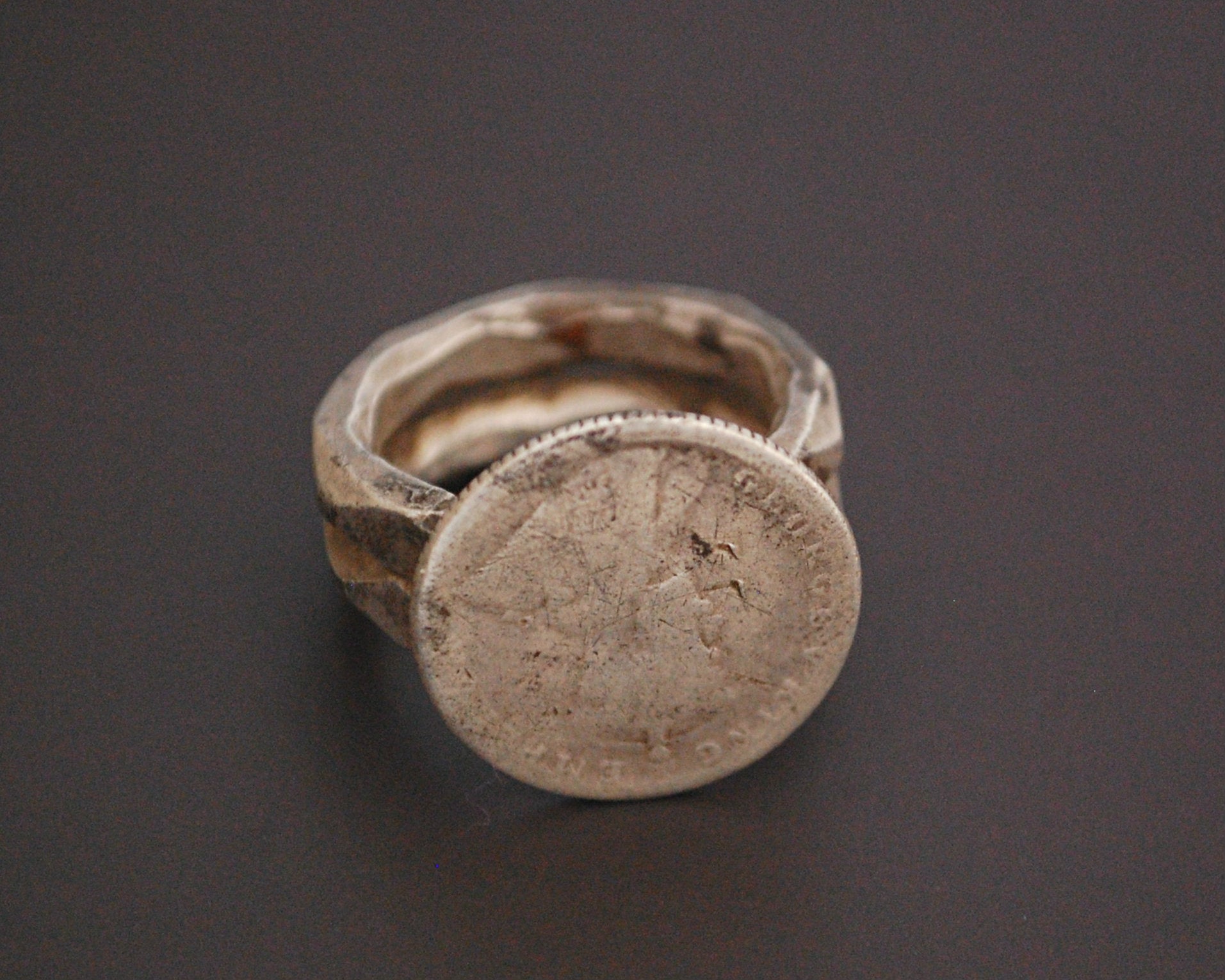 Old Indian Tribal Coin Ring with Double Band - Size 6.75