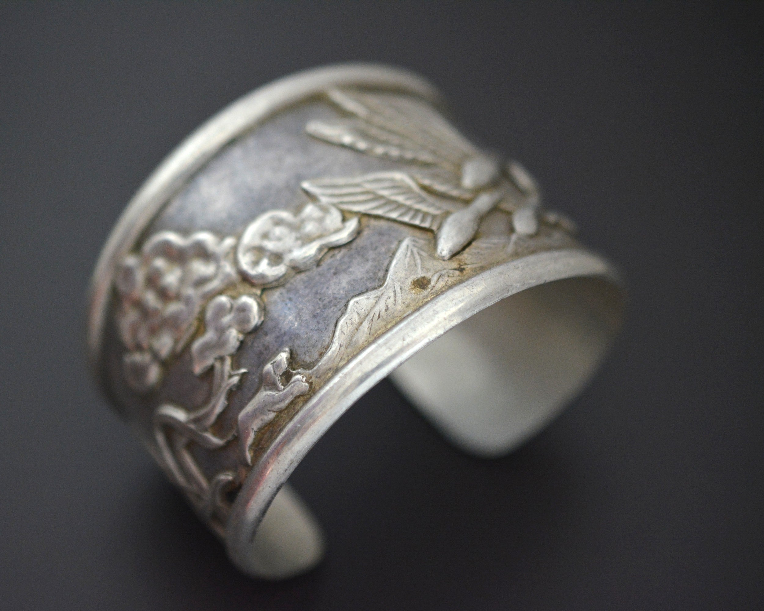 Ethnic Wide Cuff Bracelet with Nature and Cranes