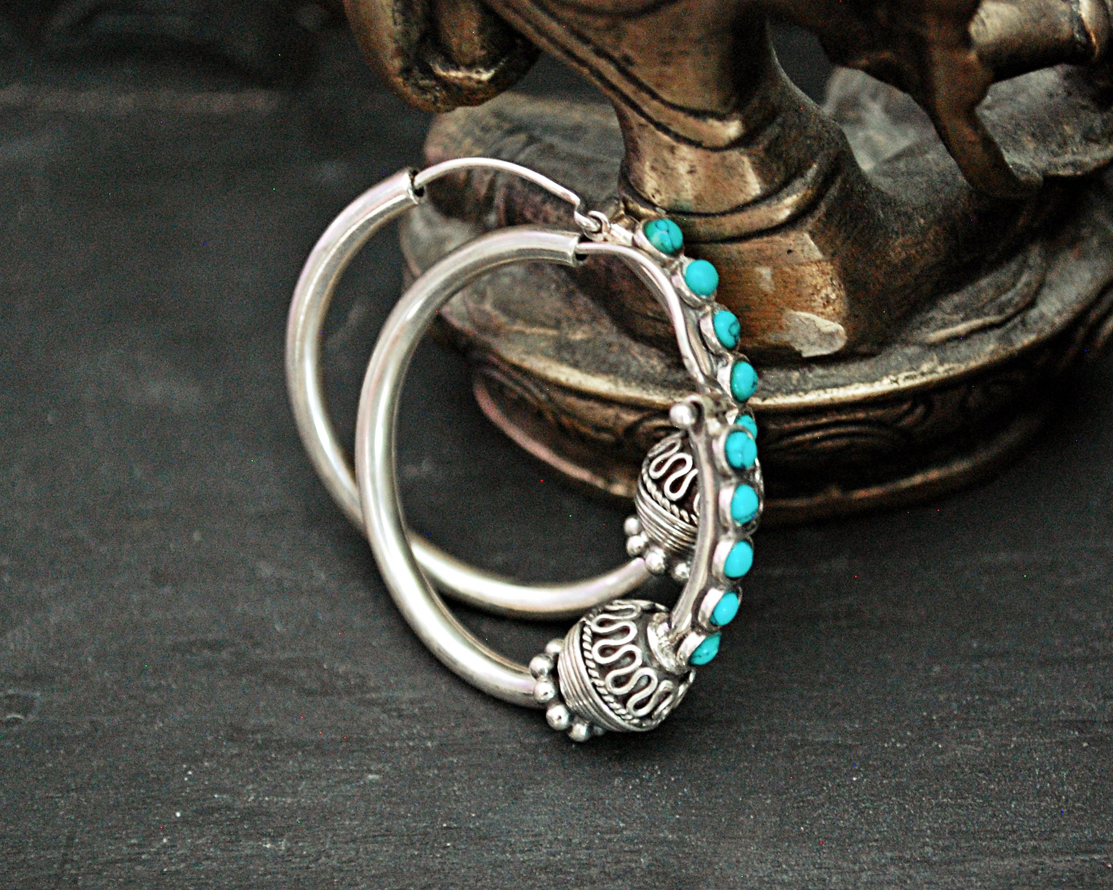 Ethnic Hoop Earrings with Turquoise