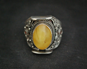 Nepali Amber Saddle Ring - Adjustable Size 7+
