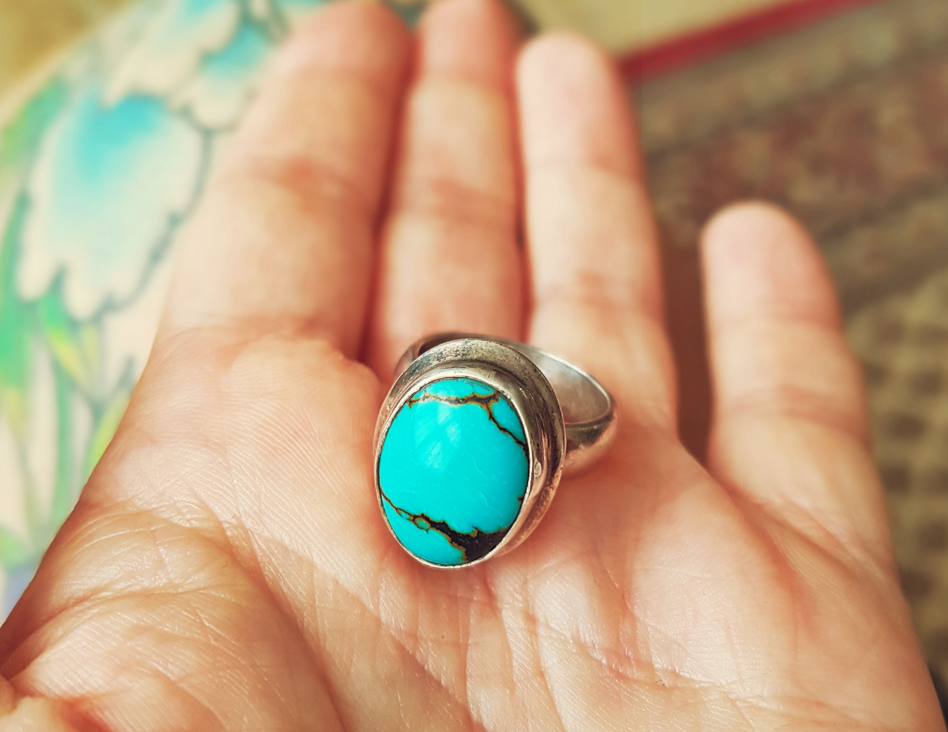 Ethnic Turquoise Ring - Size 7