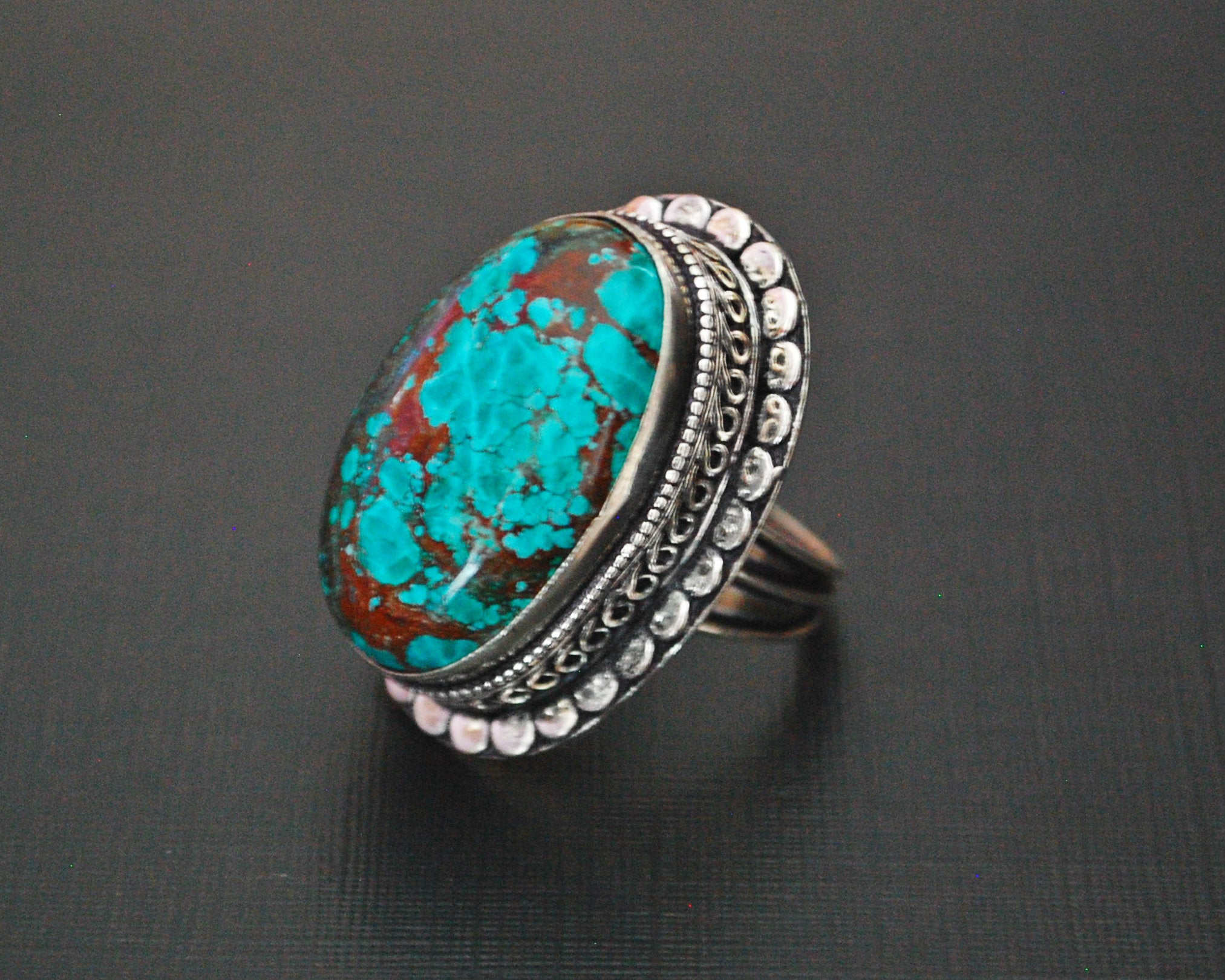 Bold Turquoise Ring from India - Size 6.75 / 7