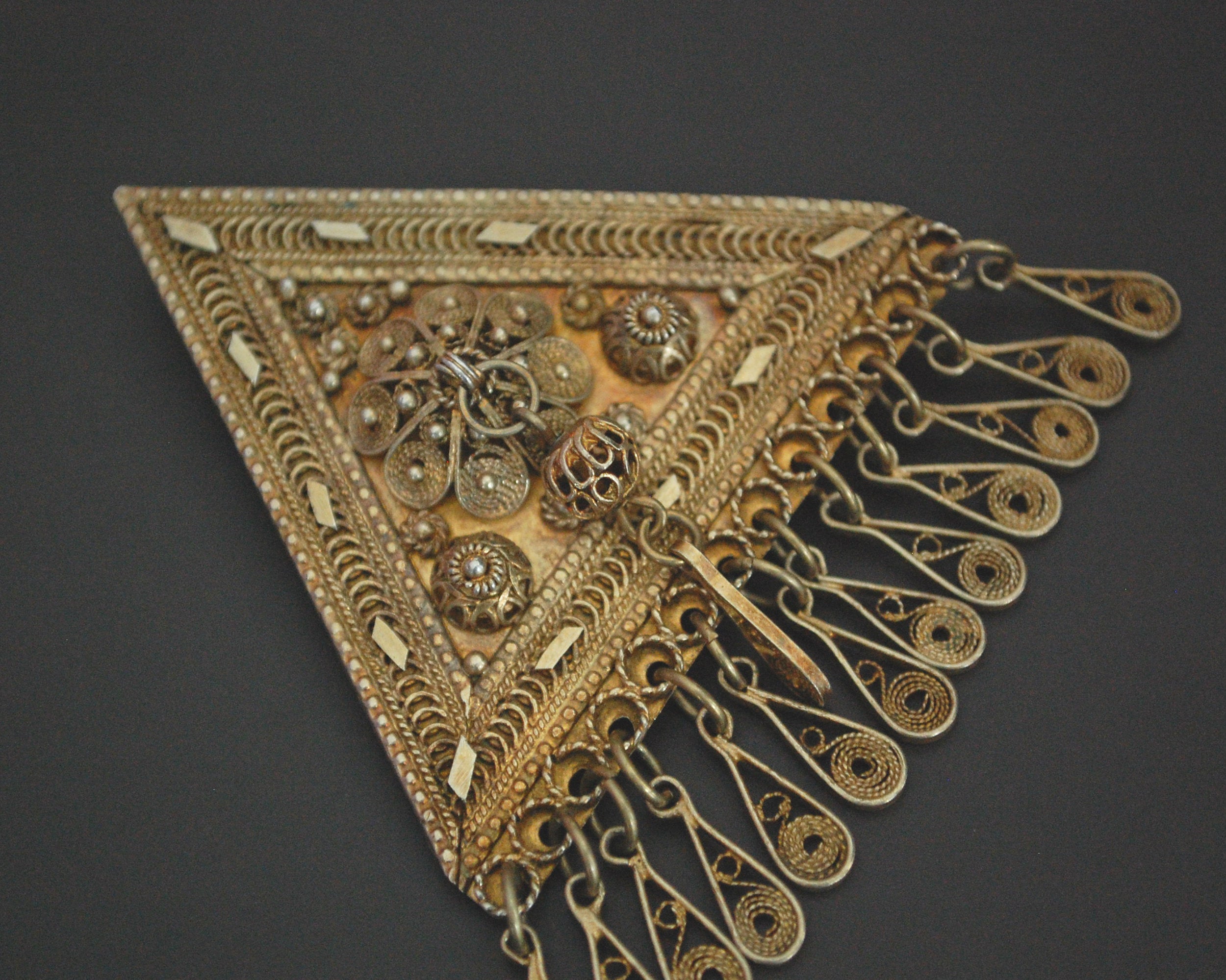 Isreali Filigree Brooch/Pendant with Tassels - Gilded