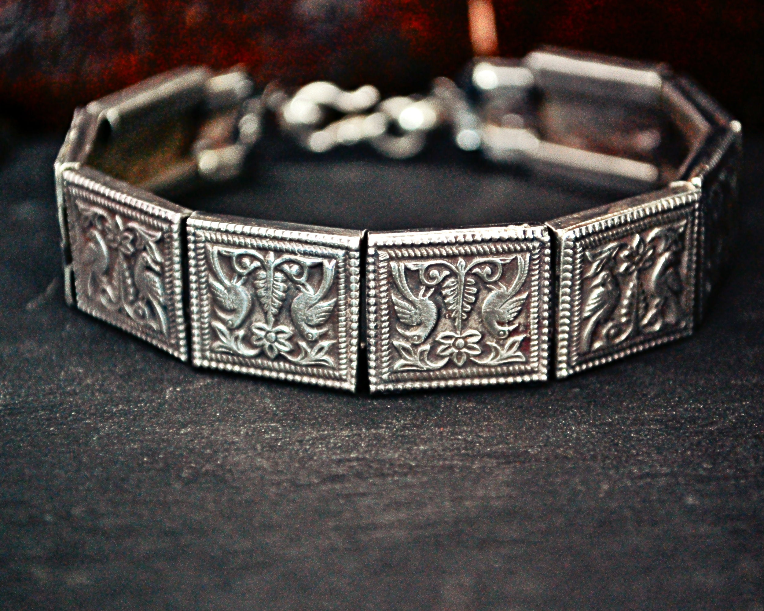 Rajasthani Silver Bracelet with Peacocks