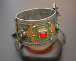 Reserved for M. - Berber Hinged Enamel Bracelet with Glass - SMALL
