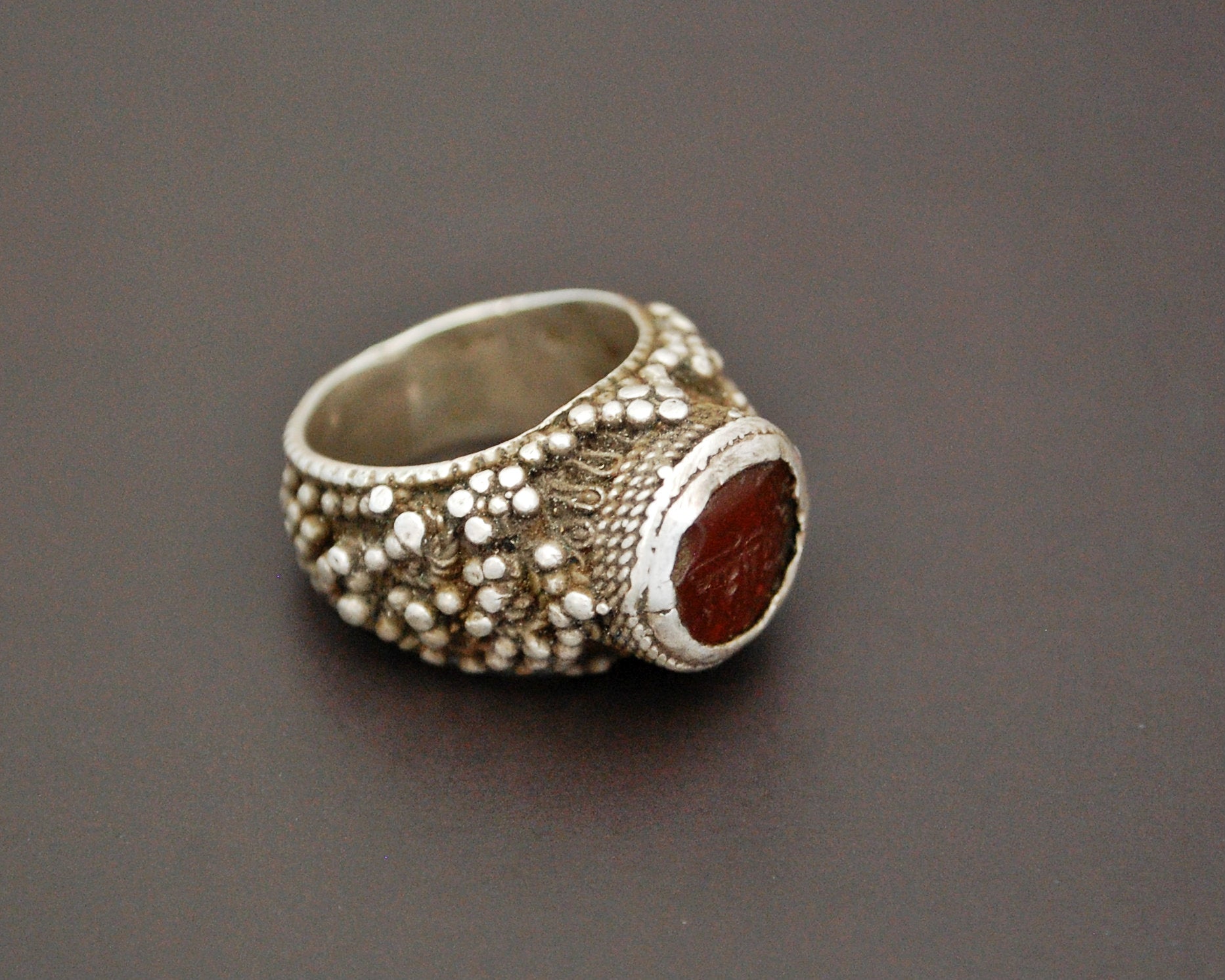 Antique Yemeni Bedouin Ring with Arabic Inscriptions - Size 7.5
