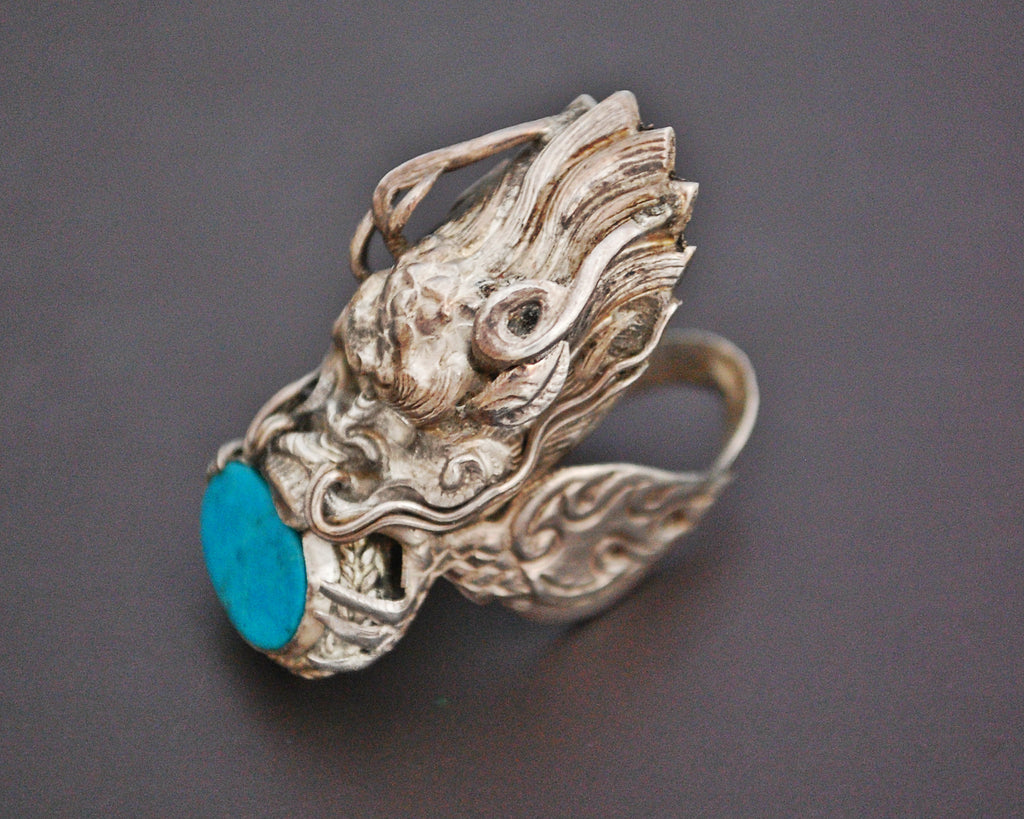 Nepali Dragon Ring with Turquoise