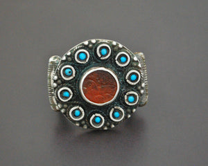 Bold Afghani Carnelian Turquoise Ring - Size 7.5