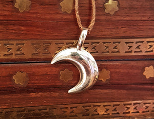 Crescent Moon Pendant - Solid Silver Moon Amulet
