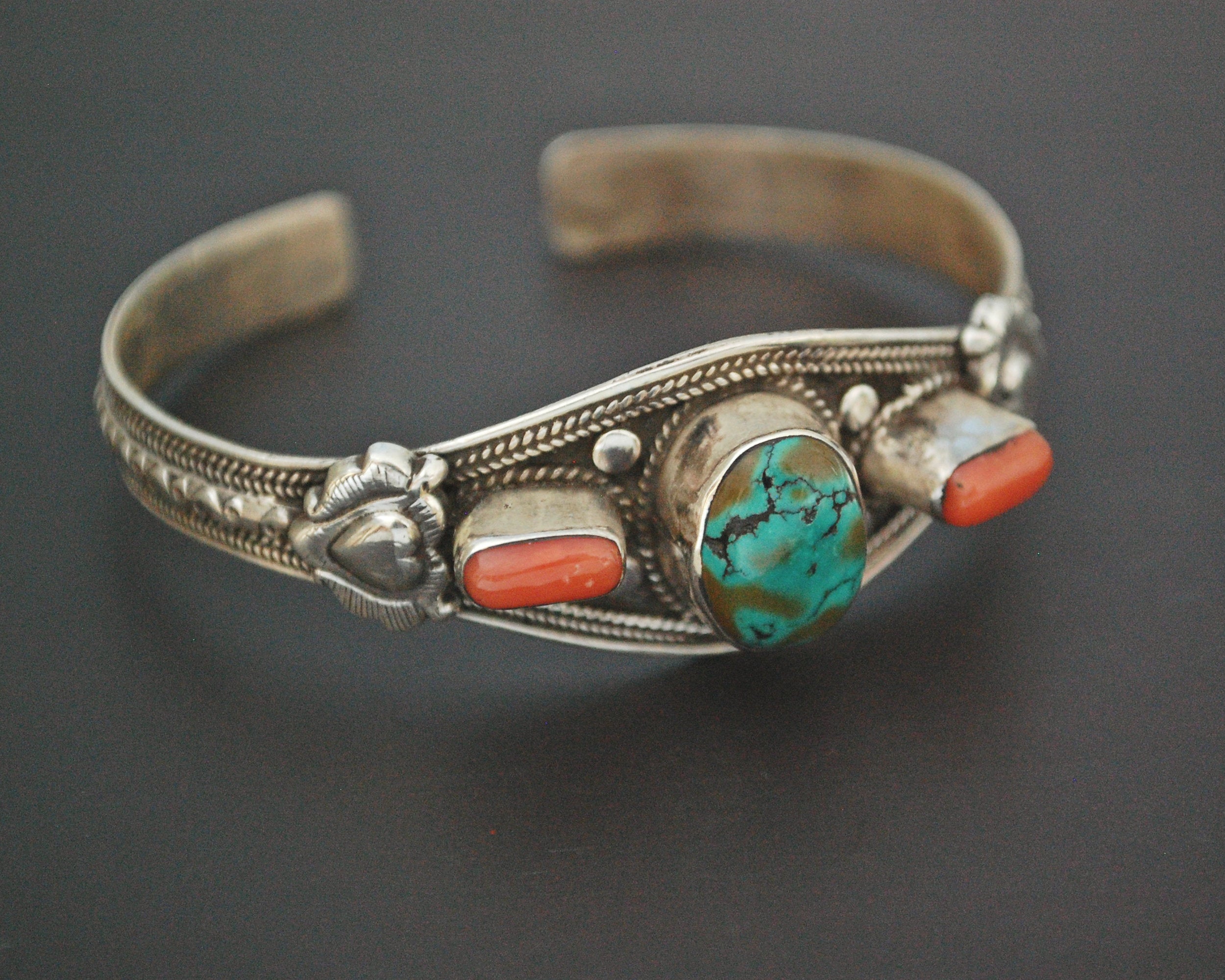 Nepali Turquoise Coral Cuff Bracelet