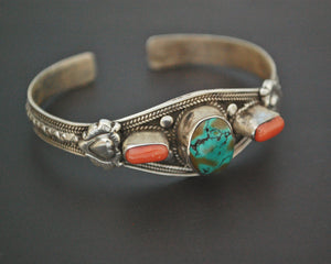 Nepali Turquoise Coral Cuff Bracelet