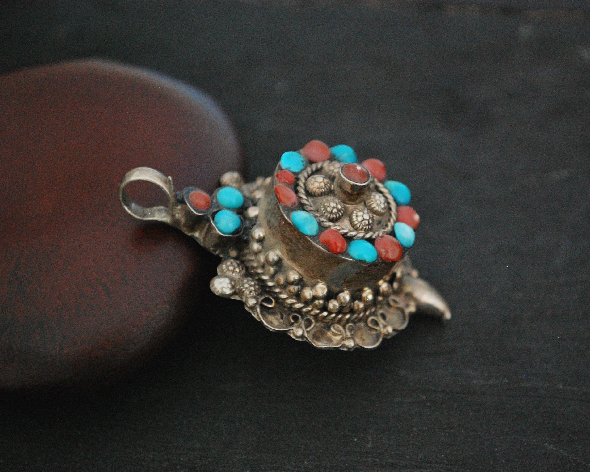 Bold Nepali Turquoise Coral Pendant