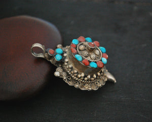 Bold Nepali Turquoise Coral Pendant