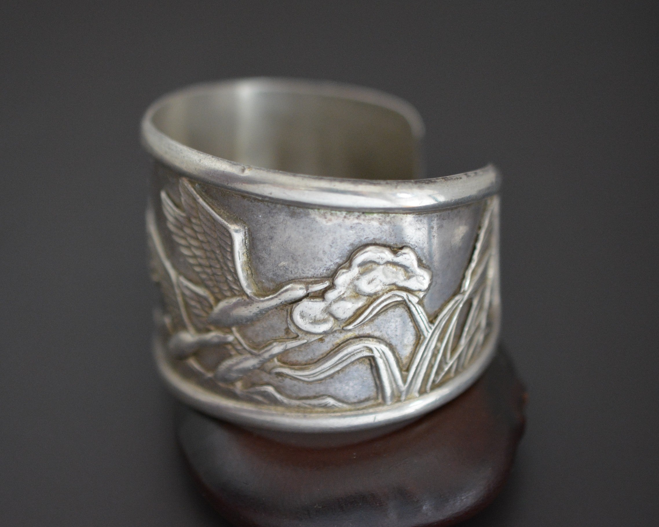Ethnic Wide Cuff Bracelet with Nature and Cranes
