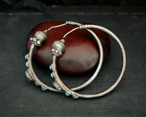 Ethnic Hoop Earrings with Turquoise - LARGE