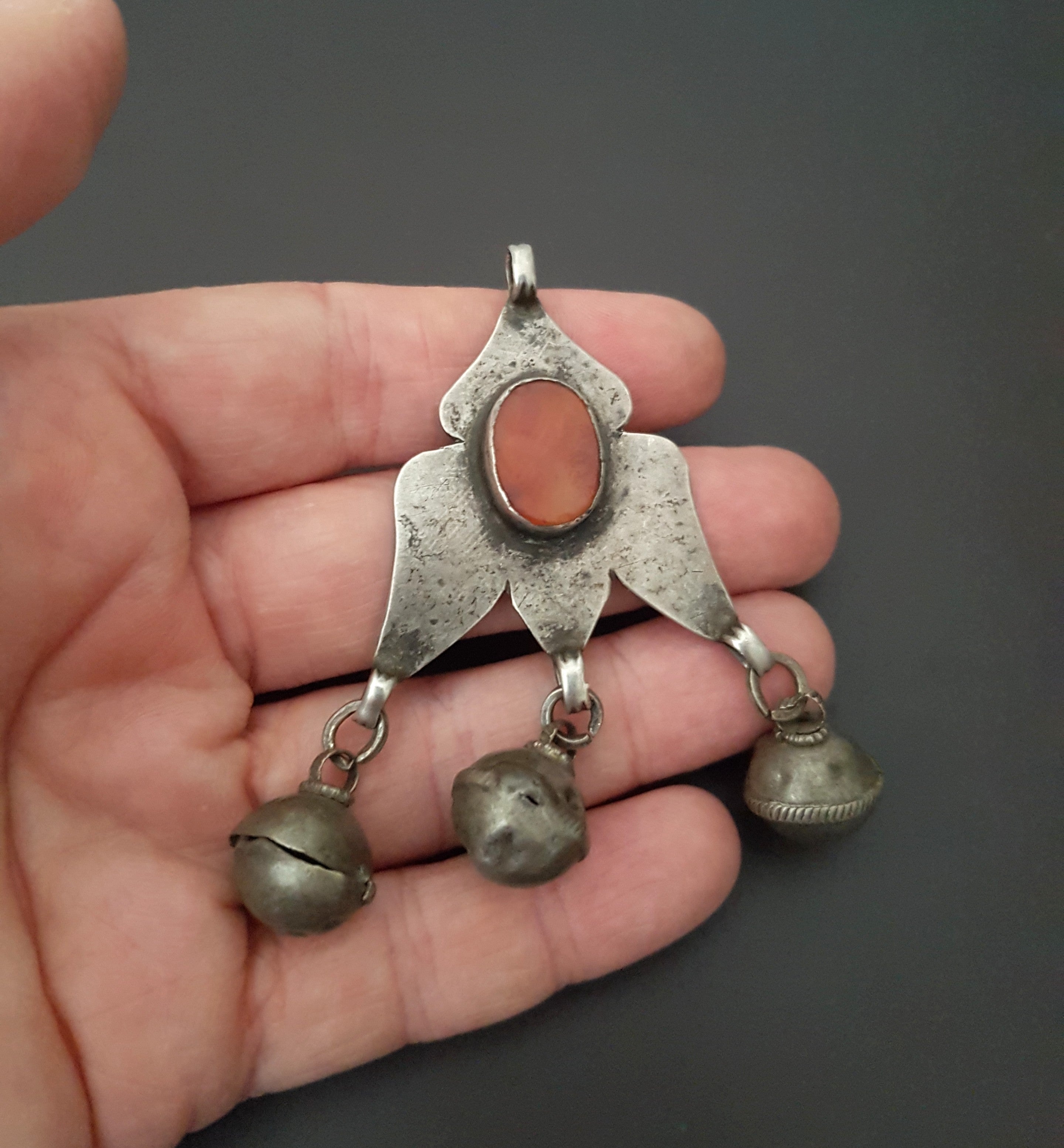 Turkmen Carnelian Pendant with Bells