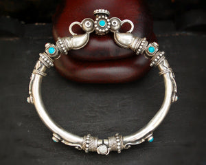 Indian Silver Bracelet with Turquoise and Coral