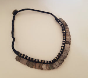 Old Indian Coin Necklace On Cotton Cord