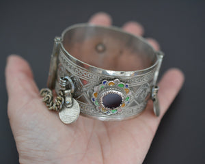 Berber Hinged Enamel Bracelet with Glass and Coins