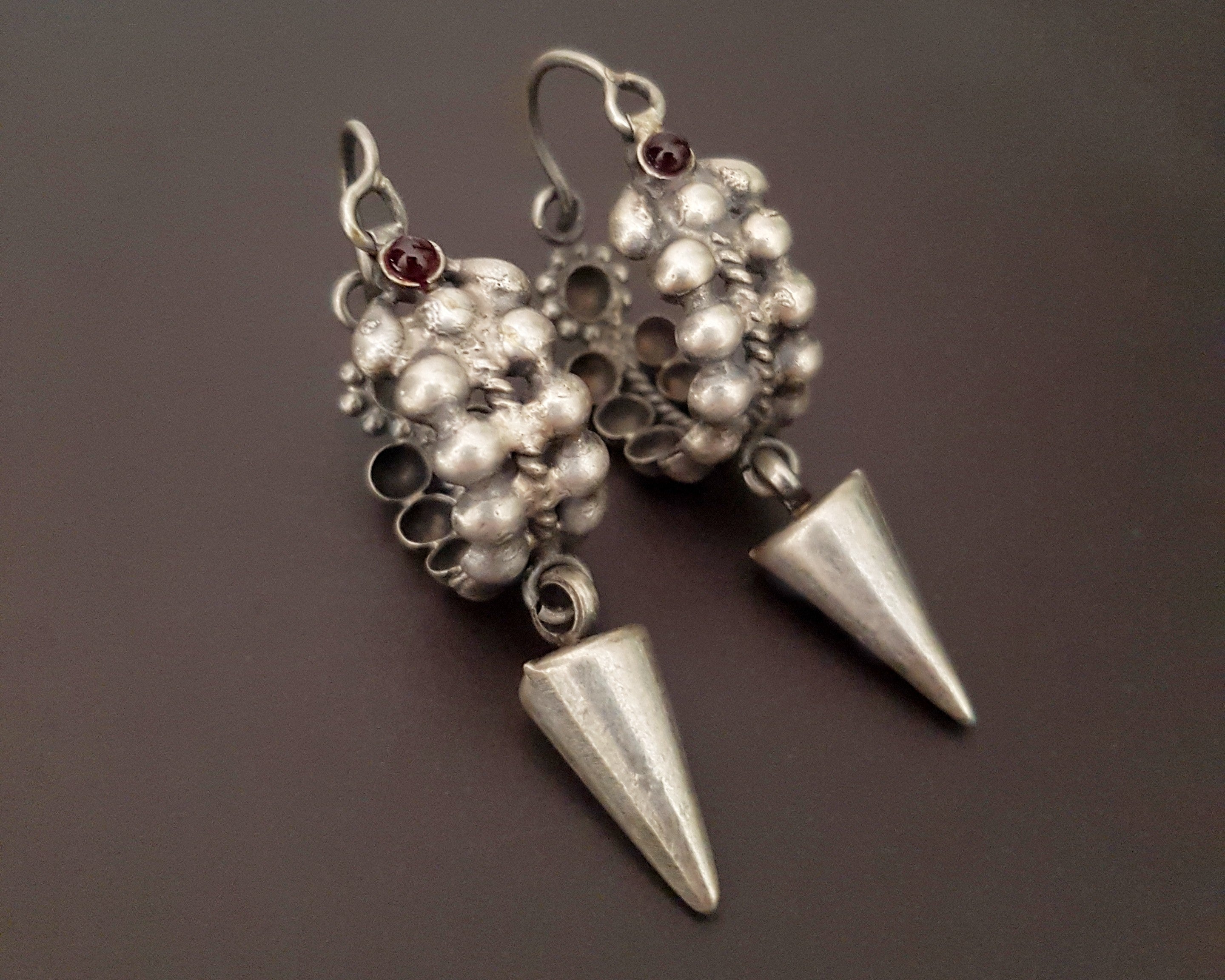 Ethnic Spike Hoop Earrings with Garnet