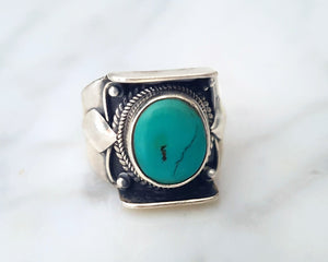 Nepali Turquoise Saddle Ring - Size 7.75 / 8